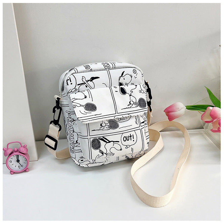 Snoopy Women Canvas Zipper Bag Preppy Style Student Tote Shoulder Messenger Bag Small Canvas Bag Satchel Travel Purse Handbag