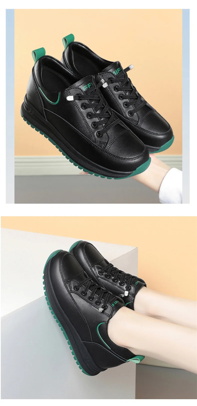 Spring Autumn Fashion Chunky Causal Women Mother Shoes Walking Comfortable Soft Leather Running Non-slip Soft Leather Sneakers