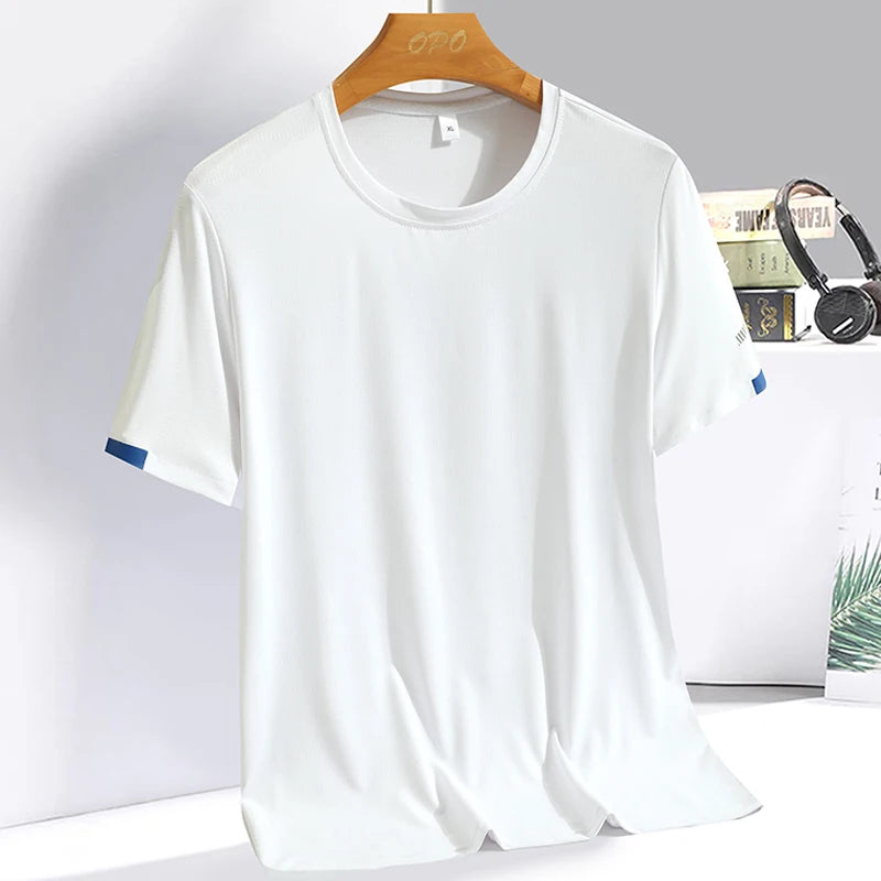 Fashion T-Shirts Men Summer Fast Dry Solid Basic Tshirts Male Tee Shirt Youth Good Quality Camping Top Clothing Plus Size M-5XL