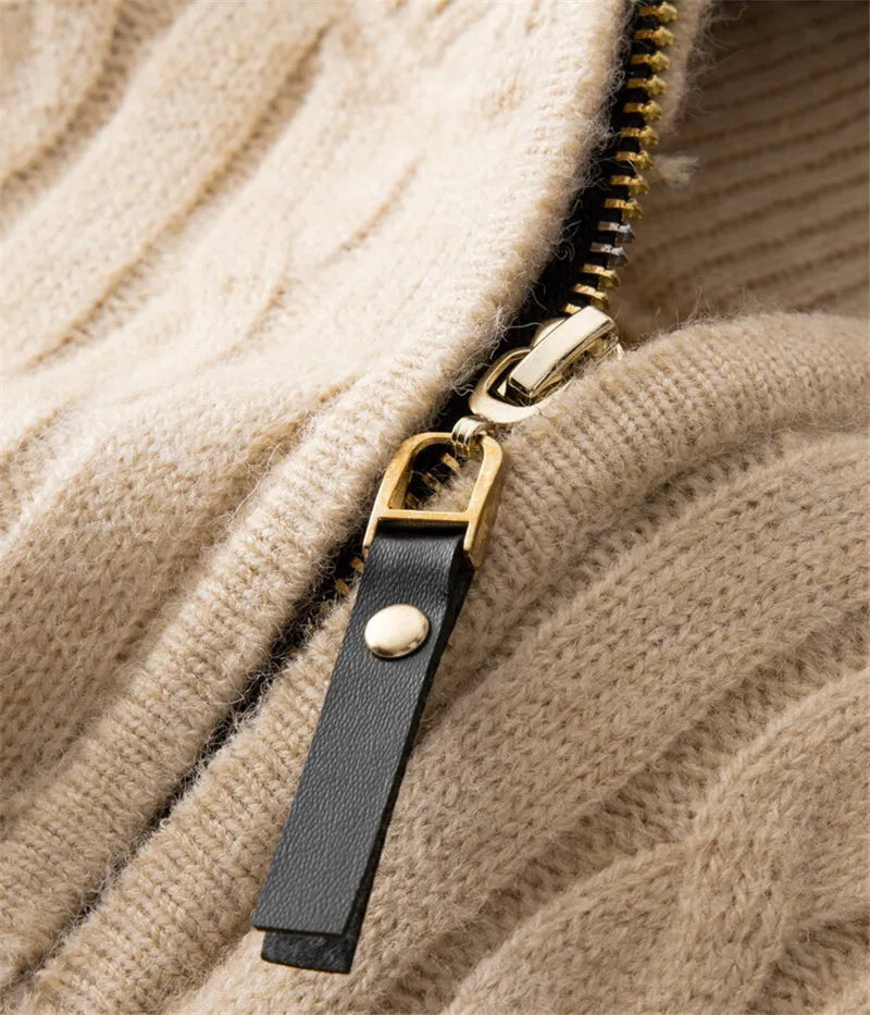 Men's Cashmere Blend Large Size Sweaters Autumn Winter Half High Neck Zipper Casual Knit Pullovers Men Long Sleeve Warm Jumper