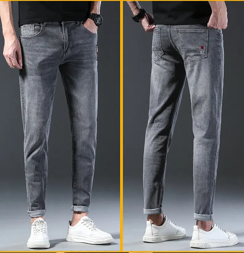 2024 New Fashion Jeans Men Korean Style Straight Grey Middle Waist Pants Male Casual Denim Trousers