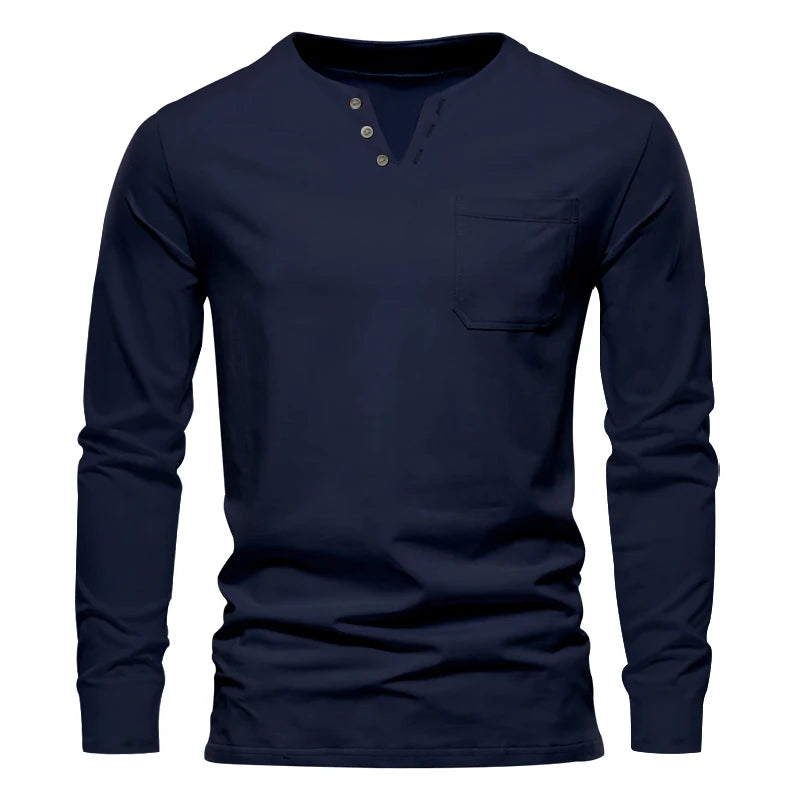 Autumn and Winter Cross border Leisure V-neck Men's Fashion Trend Sports T-shirt Slim Fit Pocket Men's T-shirt Long Sleeve Top