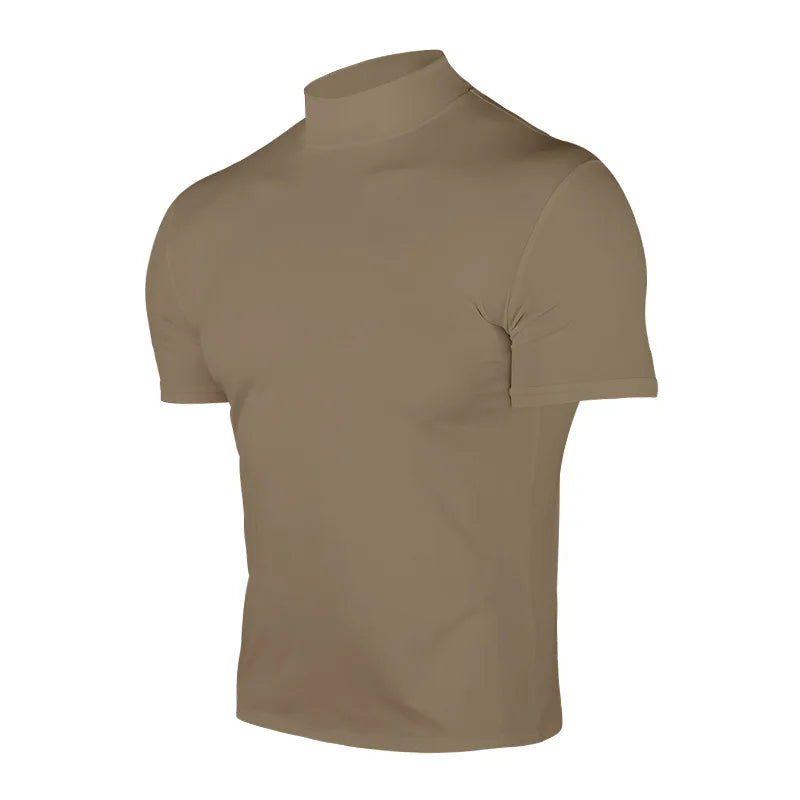 Cross-border Amazon 2024 summer solid color short-sleeved fashion bottoming shirt men's tight turtleneck T-shirt