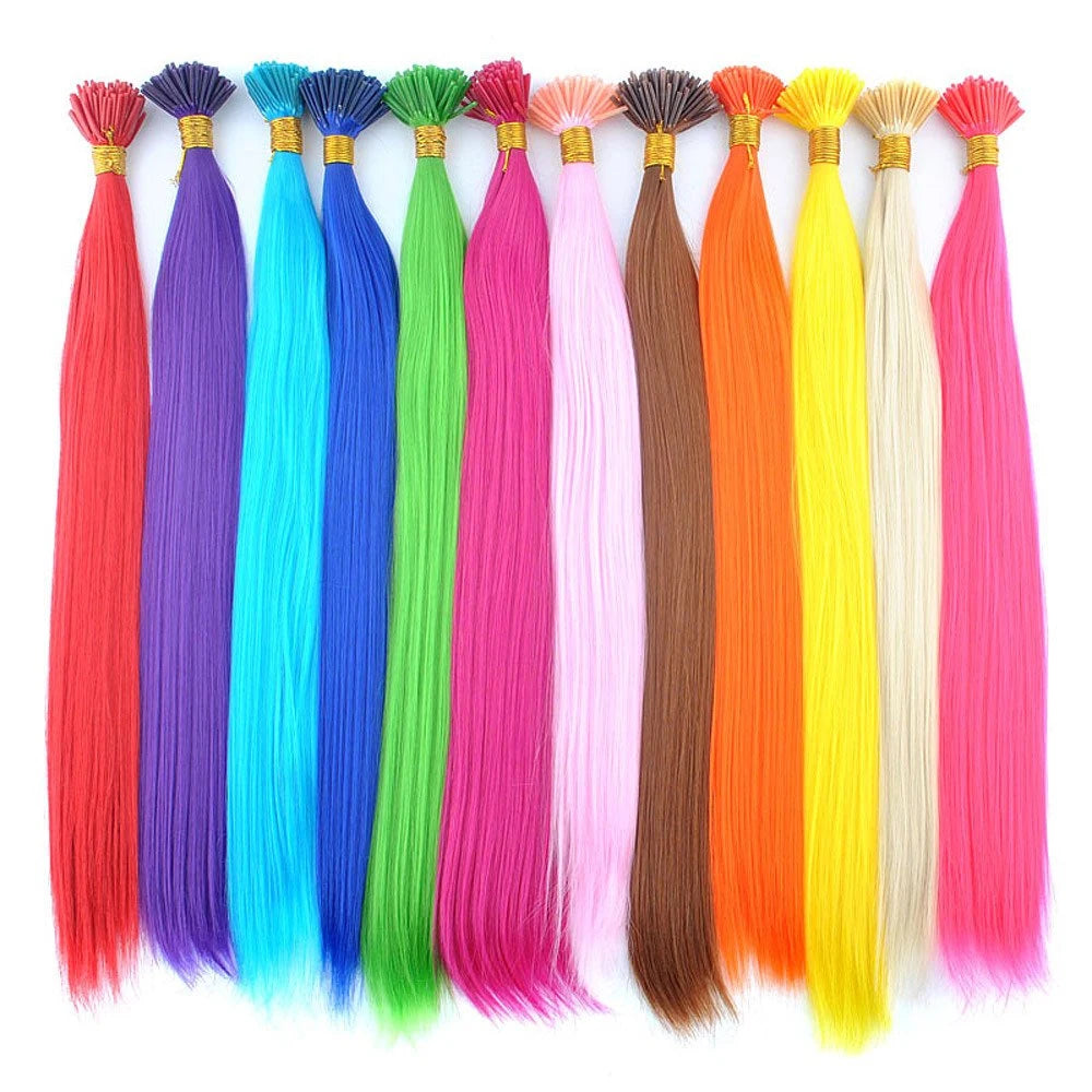 Synthetic Colored I-Tip Feather Hair Extensions10-50Strands/Pack Women's High Temperature Fiber Wig Accessories Solid Color Hair