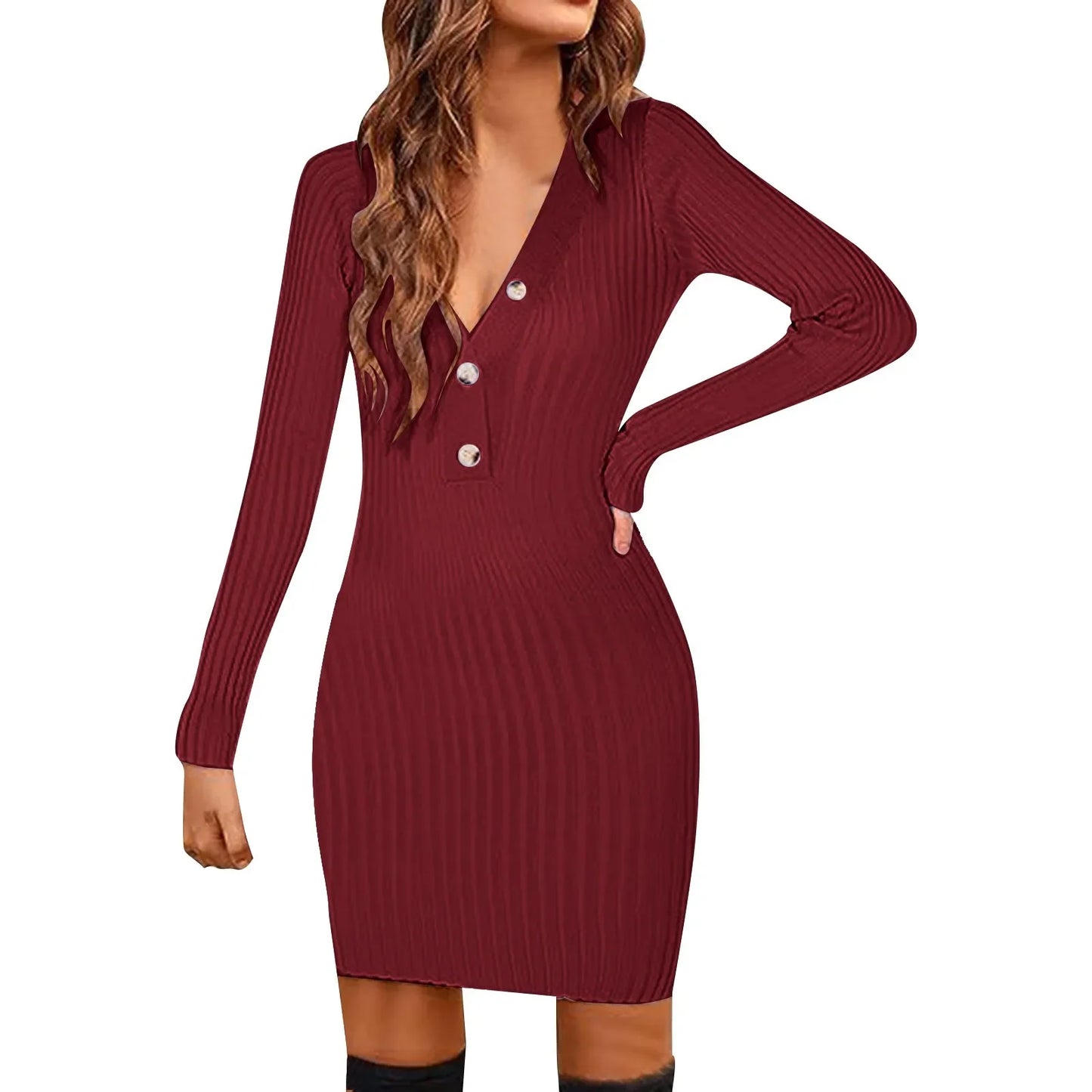 Autumn Knit Ribbed Slim Mini Dresses Women Casual Sexy Long Sleeve Lapel Neck Buttons Side Split Dress Streetwear Vestidos Robe