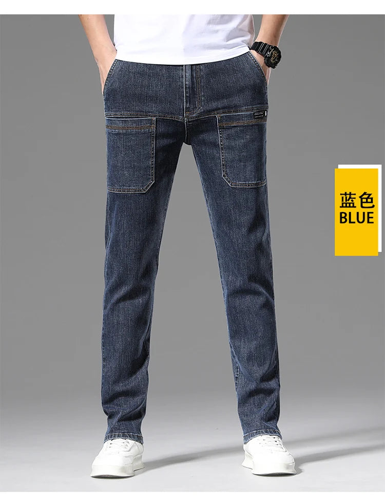 2024 New 6 Pocket Design Men's Denim Jeans Skinny Full Length Pants with High Elasticity Slim Pants Man Fashion Mid-waist Jeans