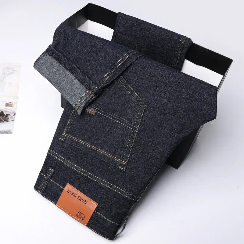 Casual Men Classic Business Jeans 2024 Summer Autumn Slim Stretch Denim Trousers Male High Quality Luxury Pants Brand Clothing