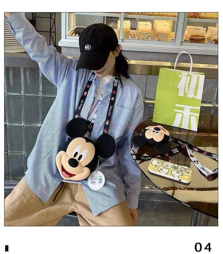 Original Disney Anime Kawaii Minnie Mickey Mouse Silicone One Shoulder Bag Leisure Fashion Zero Purse Birthday Gift For Girl