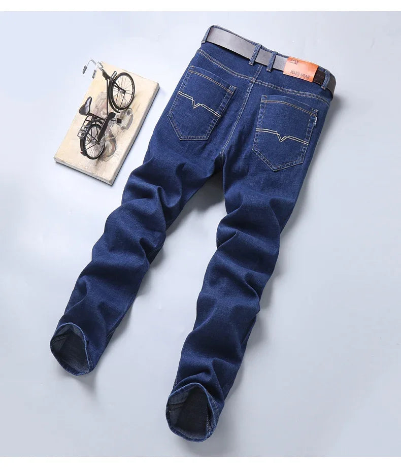 2024 NEW Classic Style Casual Stretch Slim Jean Pants Male Brand Denim Trousers Black Blue Men's Fashion Business Jeans