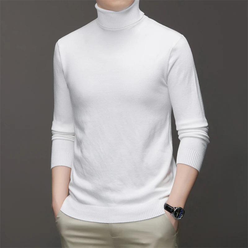 6 Colour Men's High Neck Long Sleeved Solid Color Sweater Soft Warm and Comfortable Top with a Base