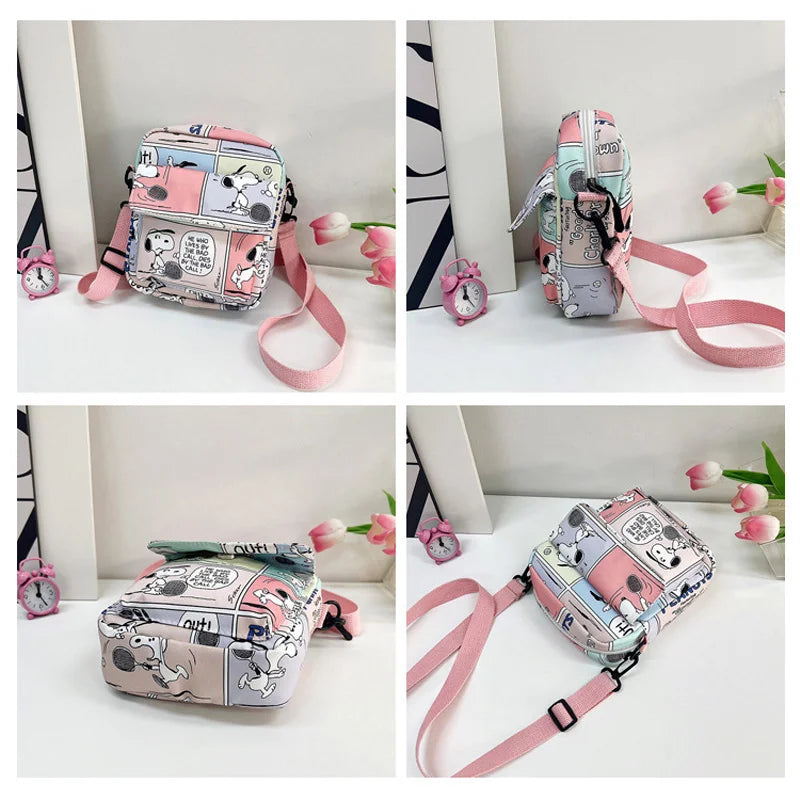 Snoopy Women Canvas Zipper Bag Preppy Style Student Tote Shoulder Messenger Bag Small Canvas Bag Satchel Travel Purse Handbag