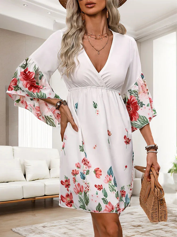 New Summer Women's Ethnic Style Five Sleeve Printed Dress