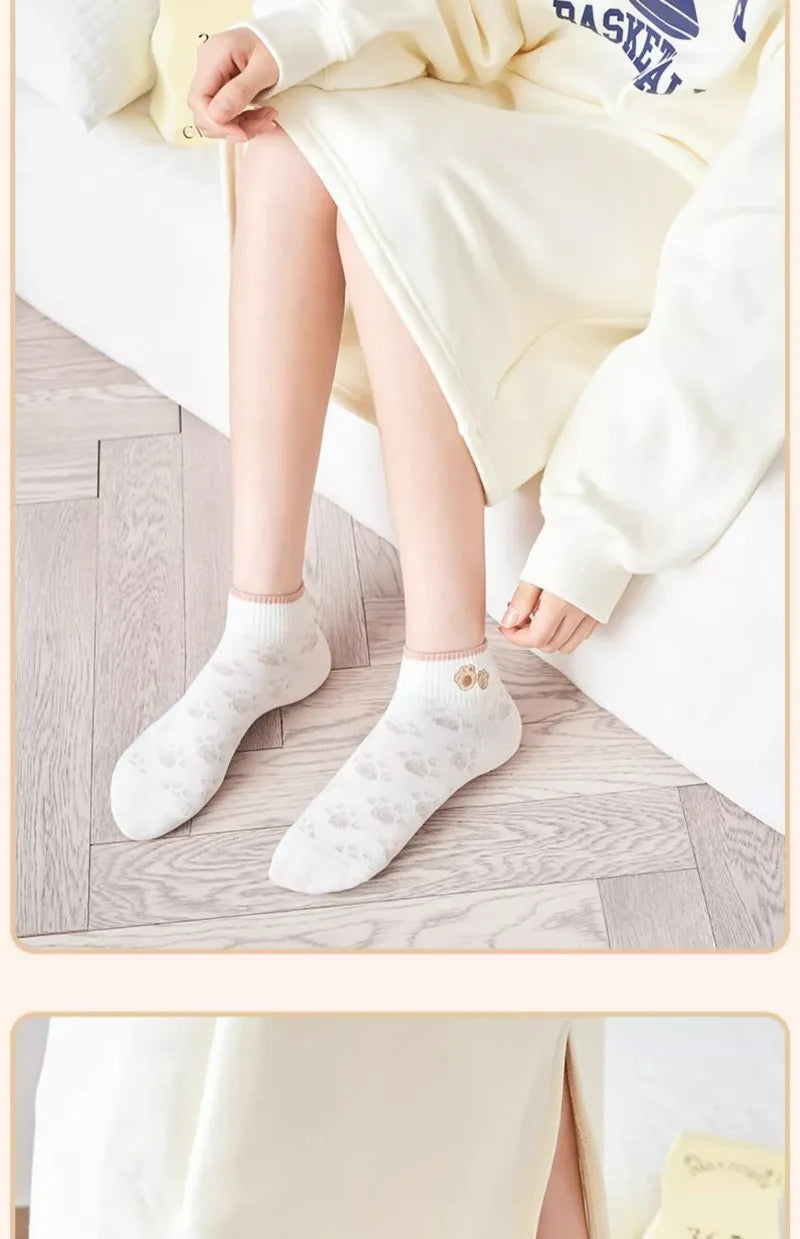 5 Pairs Avocado Flower Heart Ankle Socks Cartoon Fresh Fashion Breathable Spring and Summer Kawaii Comforts Women's Boat Socks