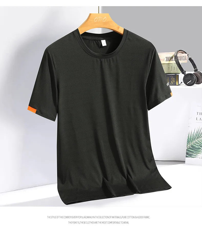 Fashion T-Shirts Men Summer Fast Dry Solid Basic Tshirts Male Tee Shirt Youth Good Quality Camping Top Clothing Plus Size M-5XL