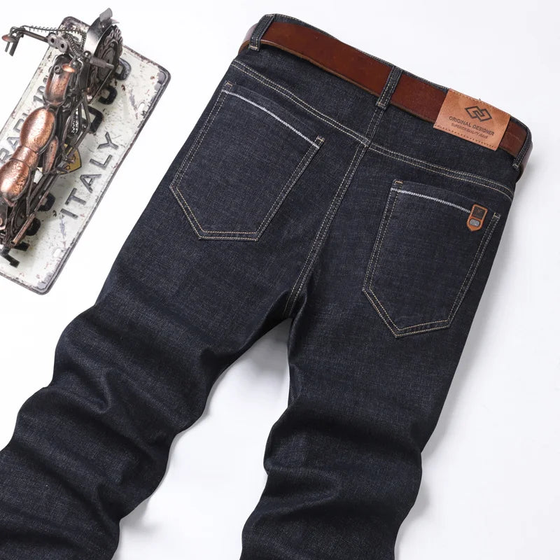 Casual Men Classic Business Jeans 2024 Summer Autumn Slim Stretch Denim Trousers Male High Quality Luxury Pants Brand Clothing
