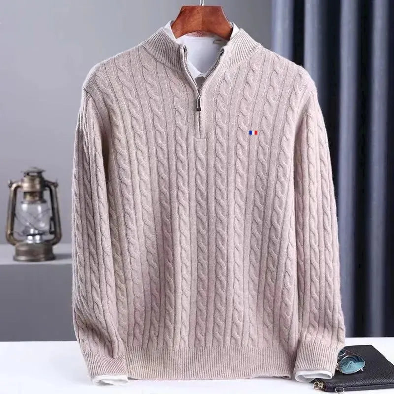 Men's Cashmere Blend Large Size Sweaters Autumn Winter Half High Neck Zipper Casual Knit Pullovers Men Long Sleeve Warm Jumper