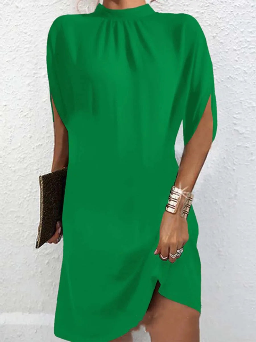 Lady Elegant Short Dress Bat Sleeve High Neck OL Formal Occasion Dresses Women Summer Solid Color Geometric Printing Skirt