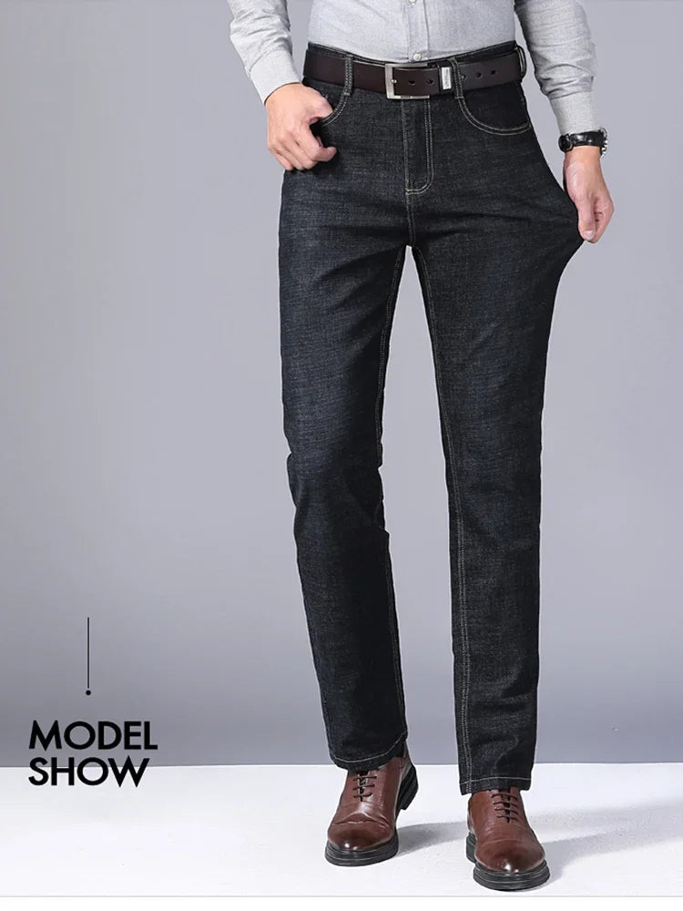 2024 NEW Classic Style Casual Stretch Slim Jean Pants Male Brand Denim Trousers Black Blue Men's Fashion Business Jeans