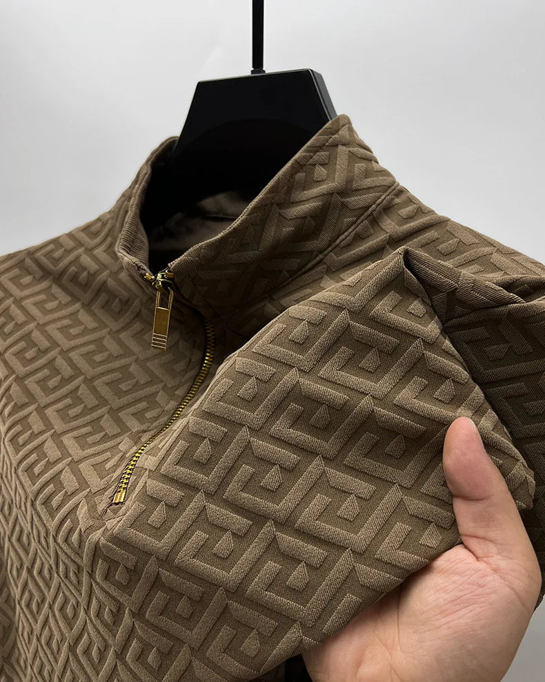 High end brand fashion jacquard retro sweater for men's 2023 spring autumn new casual trend half zipper standing collar pullover