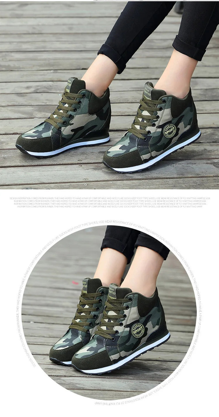 2022 Spring High Top Wedge Platform Sneakers Women Casual Shoes Hidden Heels Ladies Sneakers Camouflage Women Shoes Basket Femme