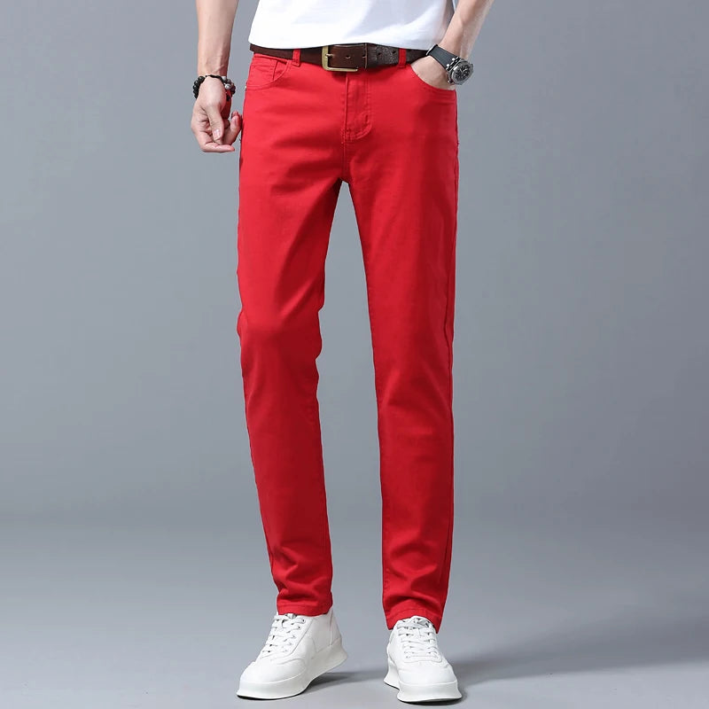 Men High Quality Pink Red Yellow Jeans Fashion Casual Classic Style Slim Fit Soft Trousers Male Brand Advanced Stretch Pants