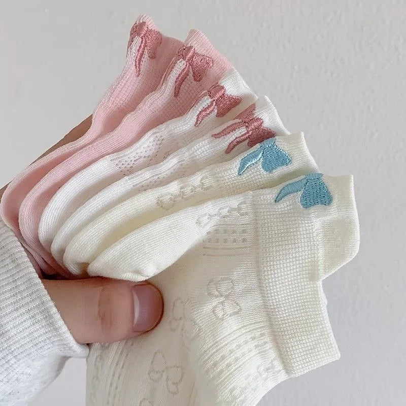 Summer Embroidery Bow Knot Short Socks Harajuku Cute Lolita Casual Funny Ankle Socks Spring Summer Breathable Female Tube Sock