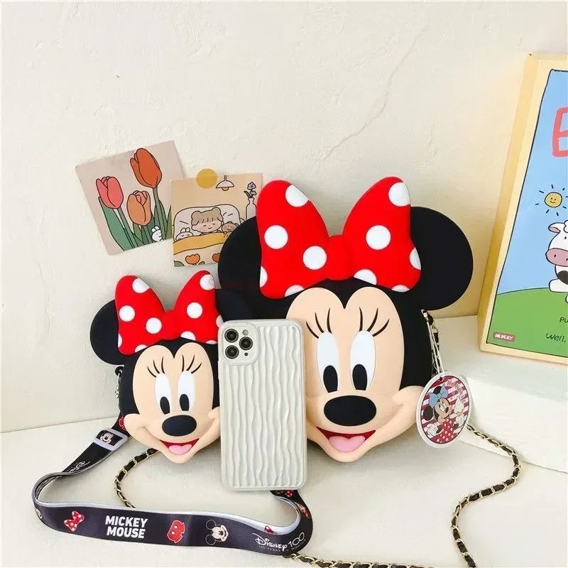 Original Disney Anime Kawaii Minnie Mickey Mouse Silicone One Shoulder Bag Leisure Fashion Zero Purse Birthday Gift For Girl