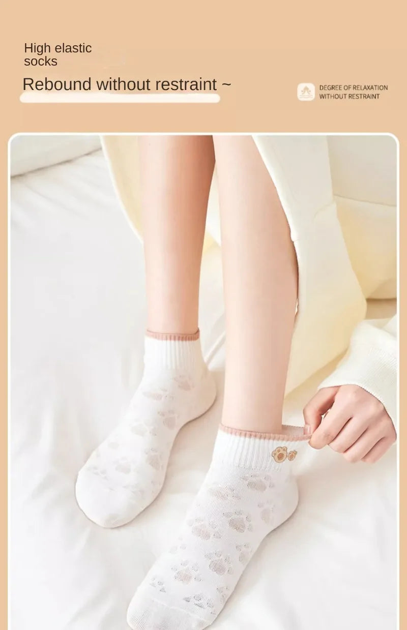 5 Pairs Avocado Flower Heart Ankle Socks Cartoon Fresh Fashion Breathable Spring and Summer Kawaii Comforts Women's Boat Socks