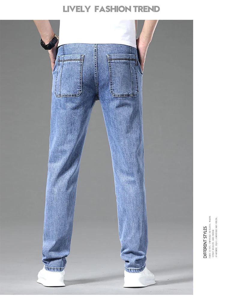 2024 New 6 Pocket Design Men's Denim Jeans Skinny Full Length Pants with High Elasticity Slim Pants Man Fashion Mid-waist Jeans