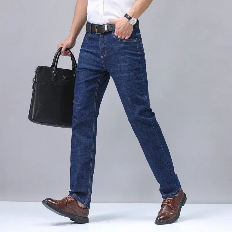 Casual Men Classic Business Jeans 2024 Summer Autumn Slim Stretch Denim Trousers Male High Quality Luxury Pants Brand Clothing