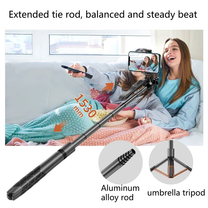 1530mm Wireless Selfie Stick Tripod Stand Foldable Monopod With Led Light For Smartphones Balance Steady Shooting Live
