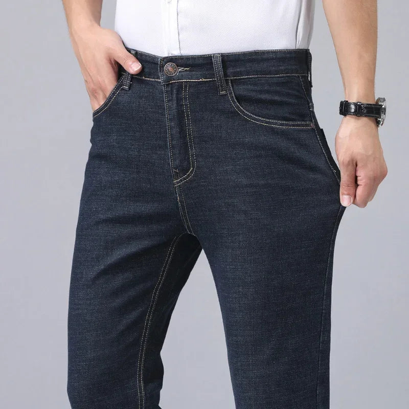 Casual Men Classic Business Jeans 2024 Summer Autumn Slim Stretch Denim Trousers Male High Quality Luxury Pants Brand Clothing