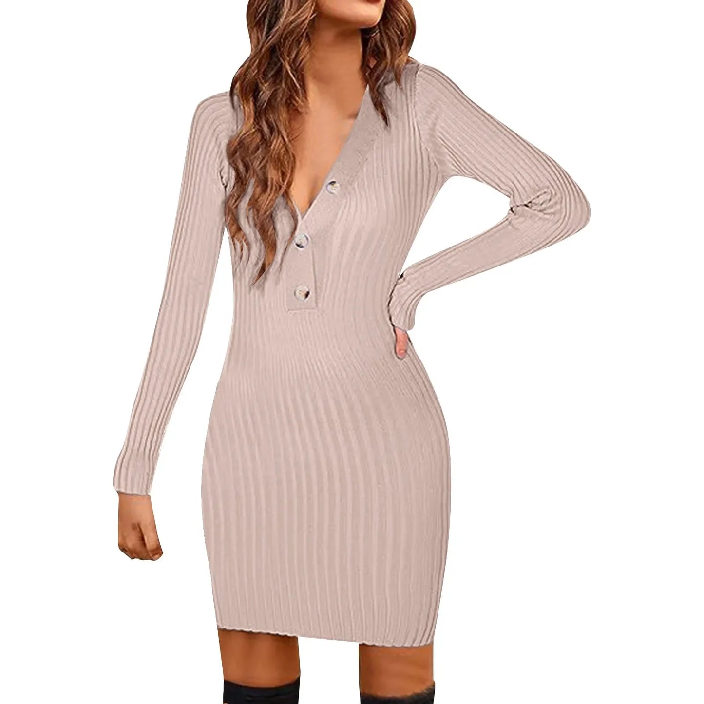 Autumn Knit Ribbed Slim Mini Dresses Women Casual Sexy Long Sleeve Lapel Neck Buttons Side Split Dress Streetwear Vestidos Robe