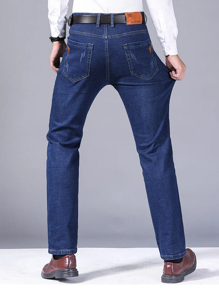 2024 New Men Classic Style Luxury Brand High-Quality Jeans Business Casual Stretch Slim Denim Pants Fashion Blue Black Trousers