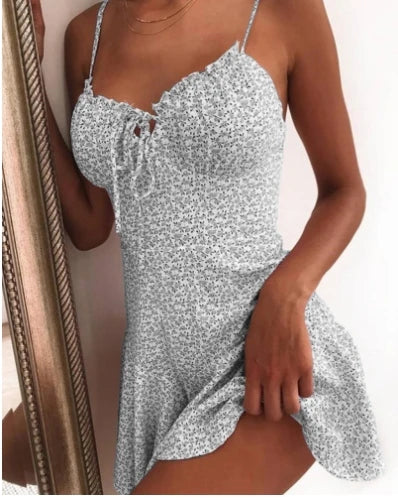 5 Colors Mini Slip Dress Women Printed Sleeveless Backless Dress V-Neck Fashion Summer A Line Dresses