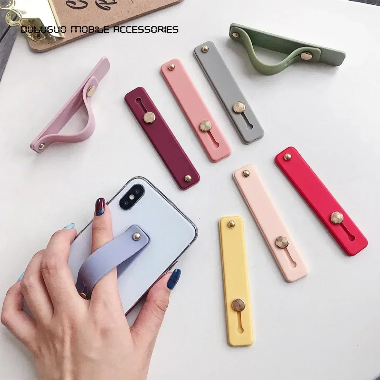 Silicone Phone Hand Band Holder TPU Leather Finger Strap Simple Push Pull Grip Stand Solid Color Bracket Cellphone Accessories