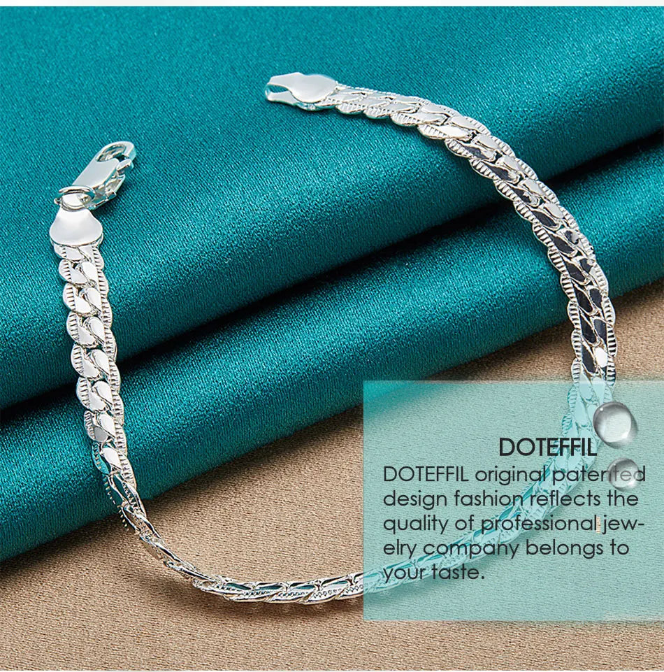 DOTEFFIL 925 Sterling Silver 6mm Side Chain 16/18/20/22/24 Inch Necklace For Women Man Fashion Wedding Engagement Jewelry Gifts