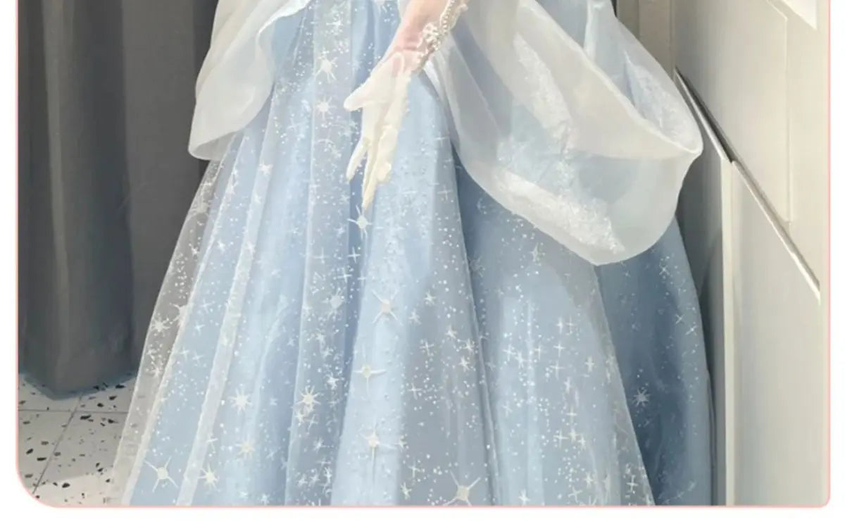 Blue Prom Dress Engagement Jacquard Dress France Vintage Sweet Korean Princess Fairy Dress Evening Party Dress