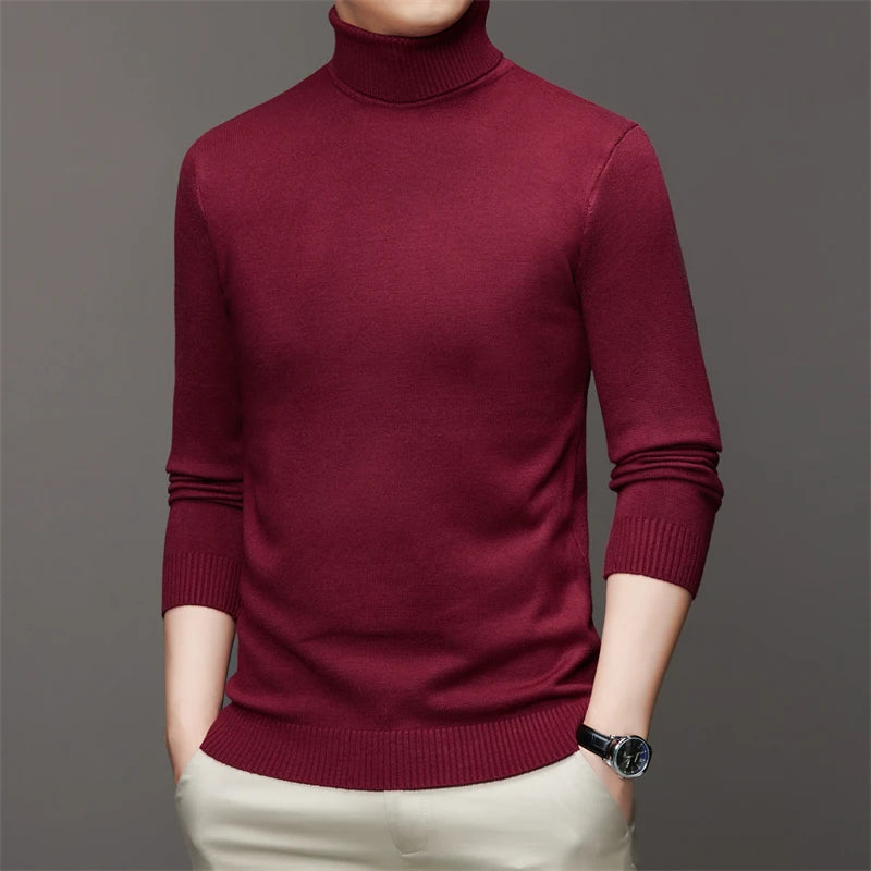 6 Colour Men's High Neck Long Sleeved Solid Color Sweater Soft Warm and Comfortable Top with a Base