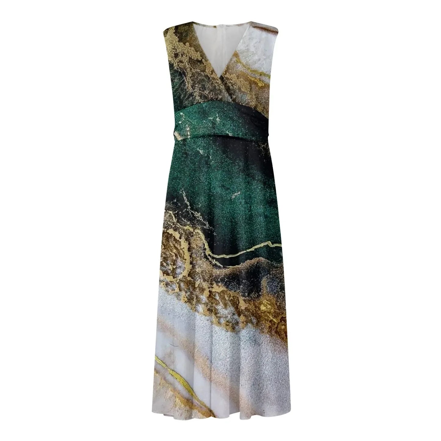 Fashion Print Elegant Temperament Long Dress Women Summer A-Line Sleeveless Party Dress 2023 Deep-V Commute Ladies Party Dress