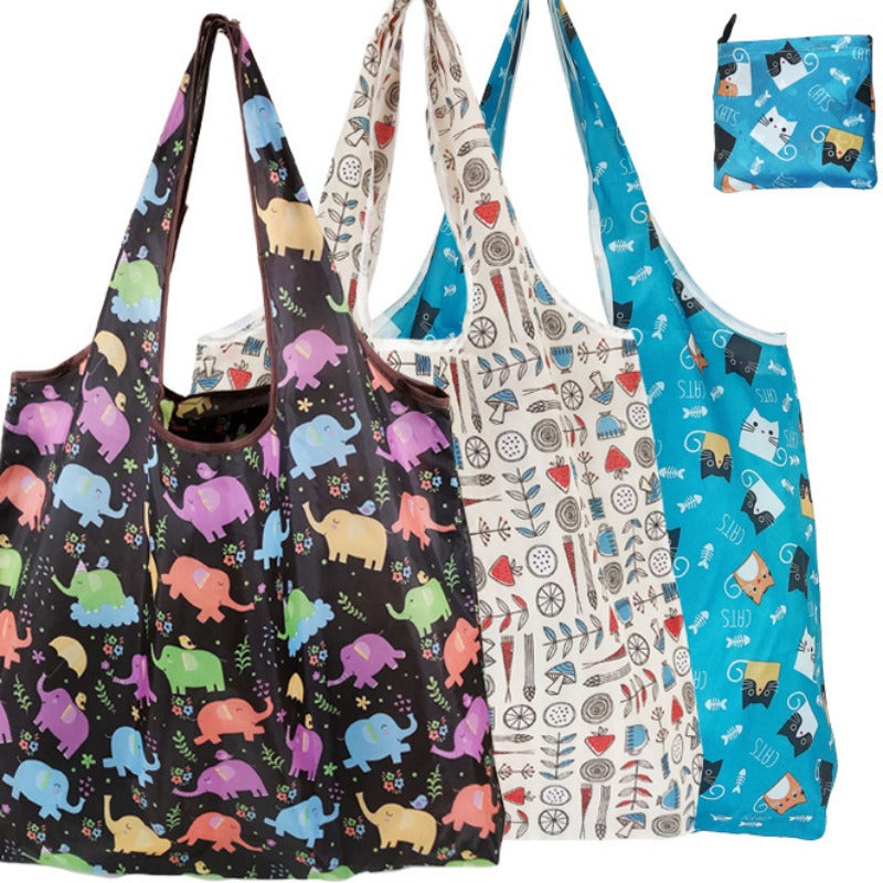 Foldable Shopper Bag Portable Eco Bag Large-Capacity Supermarket Shopping Tote Bags Women Shoulder Bag Household Products