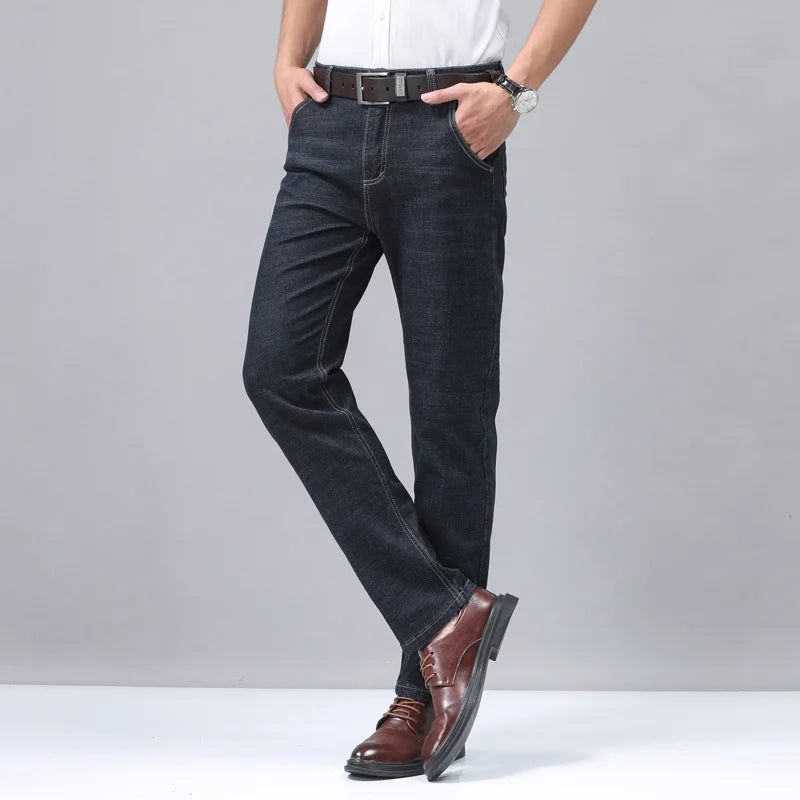 Casual Men Classic Business Jeans 2024 Summer Autumn Slim Stretch Denim Trousers Male High Quality Luxury Pants Brand Clothing