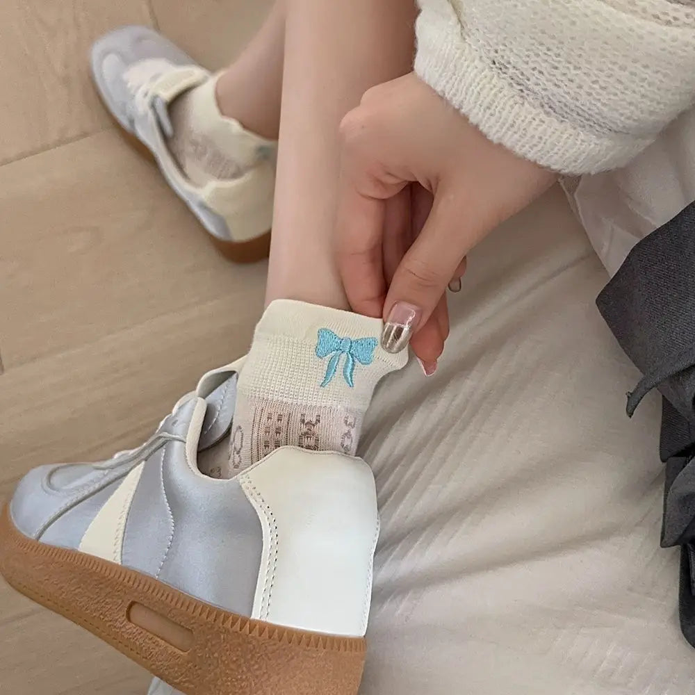 Summer Embroidery Bow Knot Short Socks Harajuku Cute Lolita Casual Funny Ankle Socks Spring Summer Breathable Female Tube Sock