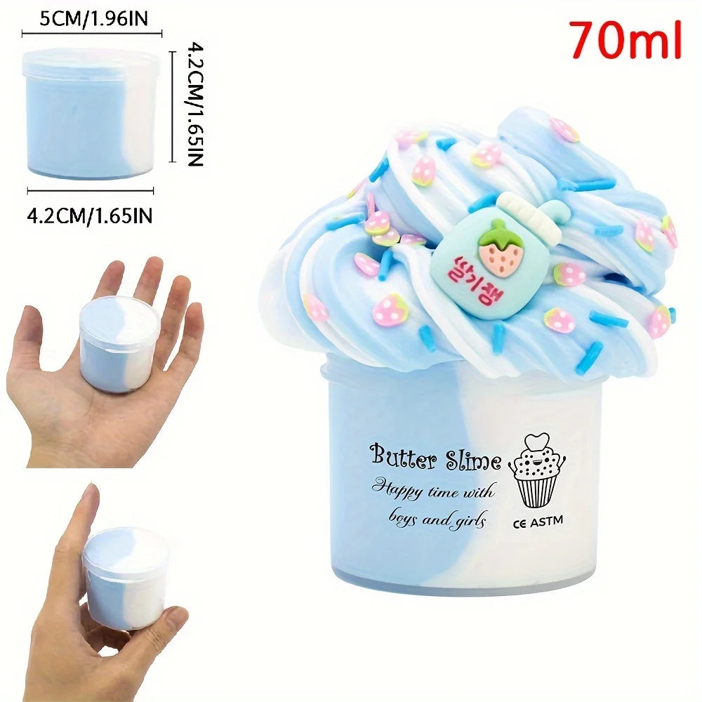 2.37oz Fluffy Two-Tone Butter Slime Super Soft Clay Stretchy Non-sticky Party Favors Slime Charms Toys Education Birthday Gifts