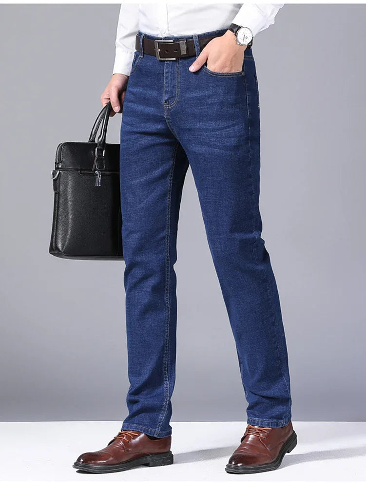 2024 NEW Classic Style Casual Stretch Slim Jean Pants Male Brand Denim Trousers Black Blue Men's Fashion Business Jeans