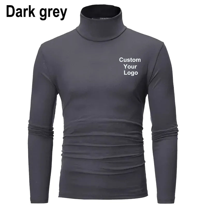 Men Fashion Custom Your Logo Outdoor Casual High Collar Long Sleeved T Shirt Mens Turtleneck Bottoming Shirt Men Warm Pullover