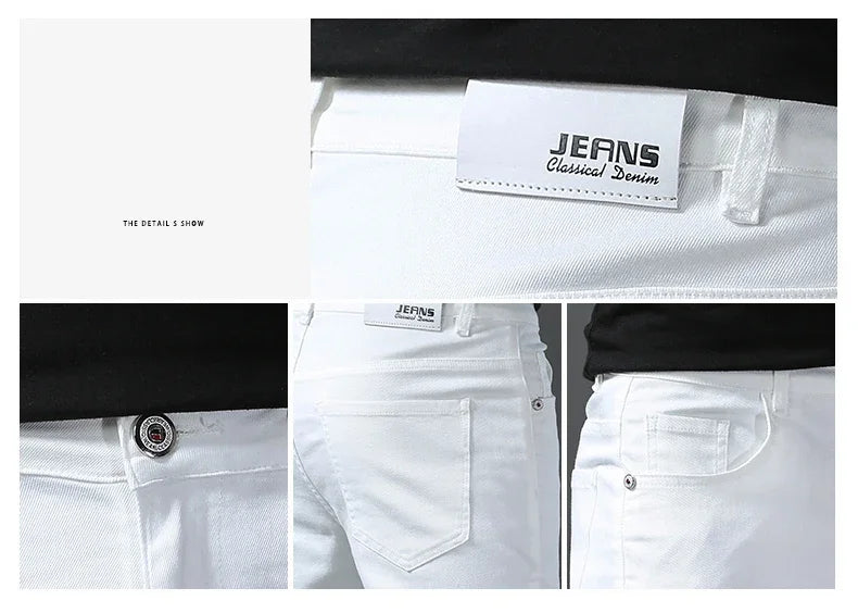 2024 New Spring Summer Men's Fashionable Solid Color Jeans Straight Stretch Stretch Slim Fit Classic Denim Trousers Male