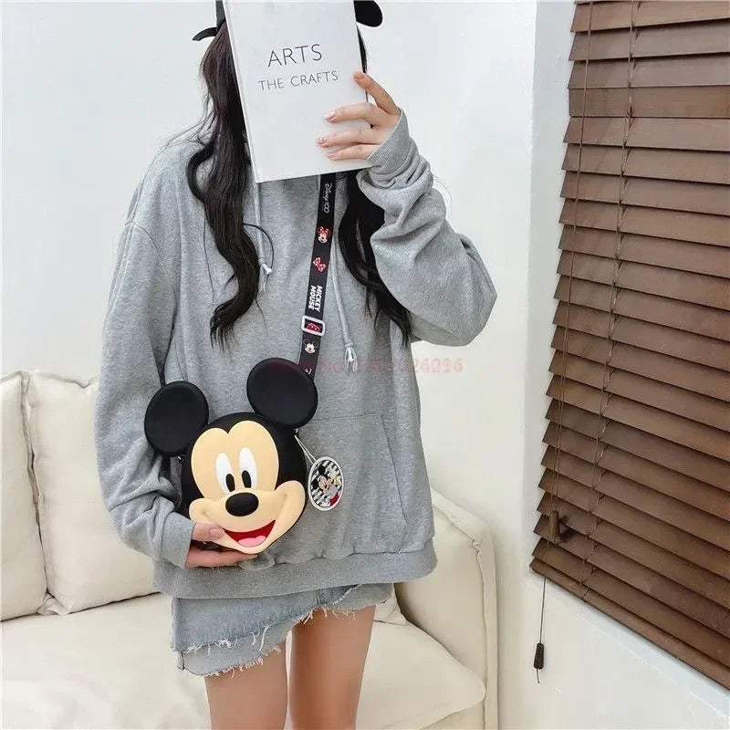 Original Disney Anime Kawaii Minnie Mickey Mouse Silicone One Shoulder Bag Leisure Fashion Zero Purse Birthday Gift For Girl