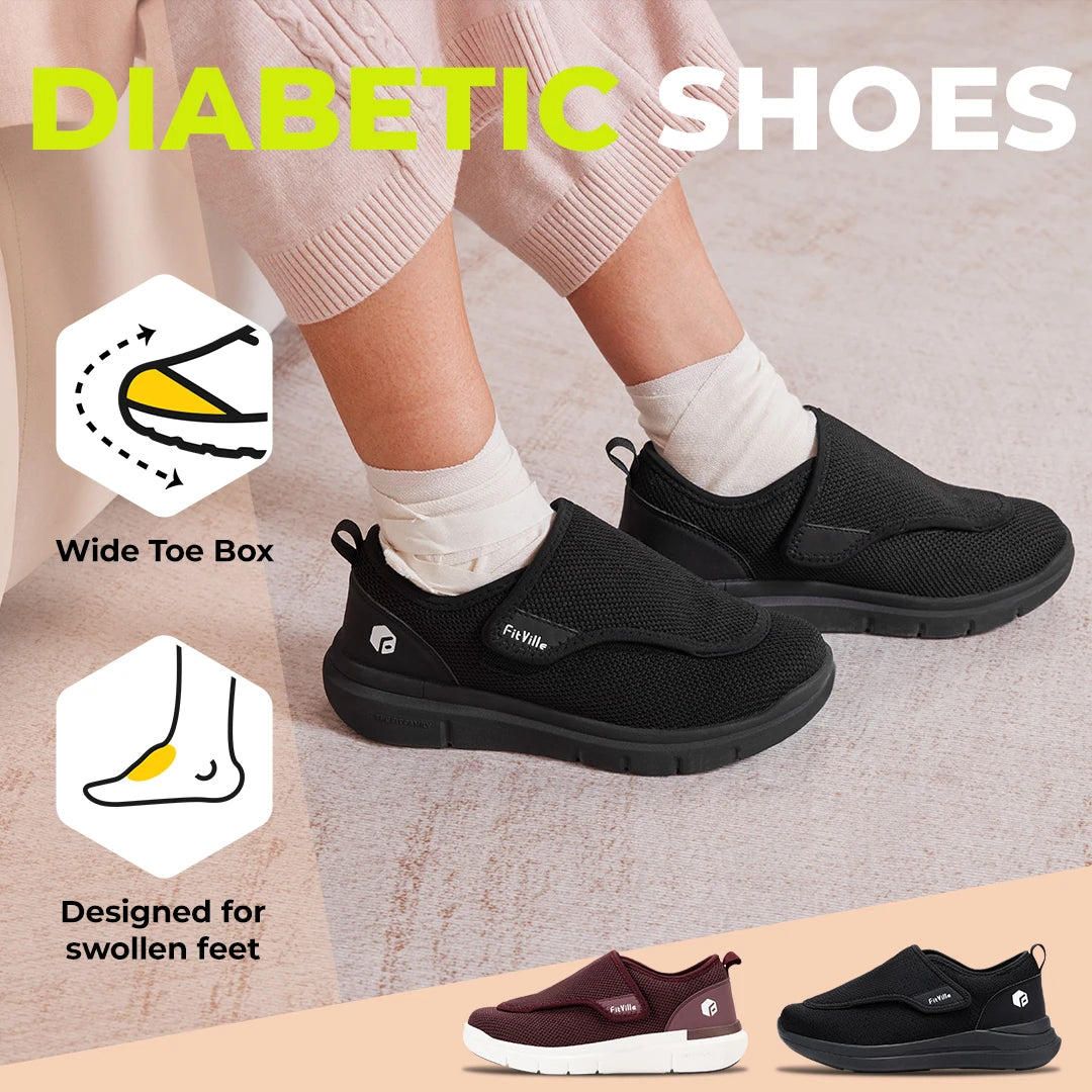 Fitville Women's Shoes Wide Width Diabetic Shoes Walking Casual Breathable for Swollen Feet Elderly Foot Pain Relief Neuropathy