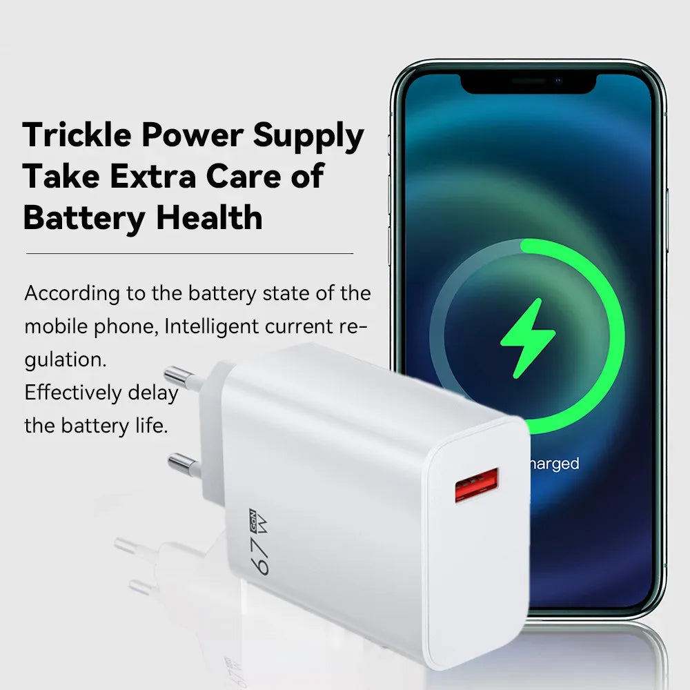 67W GaN USB Charger Phone Charger Fast Charging Adapter For iPhone 15 14 13 12 Pro Samsung Huawei Xiaomi Mobile Phone Chargers